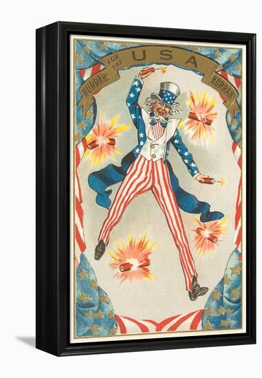 Uncle Sam Throwing Fire Crackers, Hurrah-null-Framed Stretched Canvas