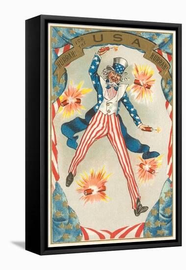 Uncle Sam Throwing Fire Crackers, Hurrah-null-Framed Stretched Canvas