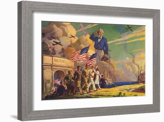 Uncle Sam Viewing Color Guard-null-Framed Art Print