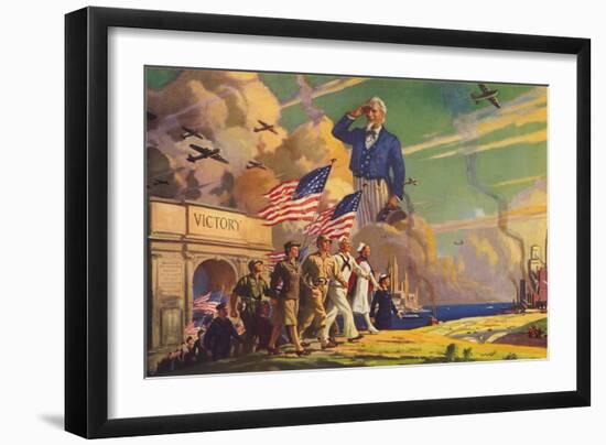 Uncle Sam Viewing Color Guard-null-Framed Art Print