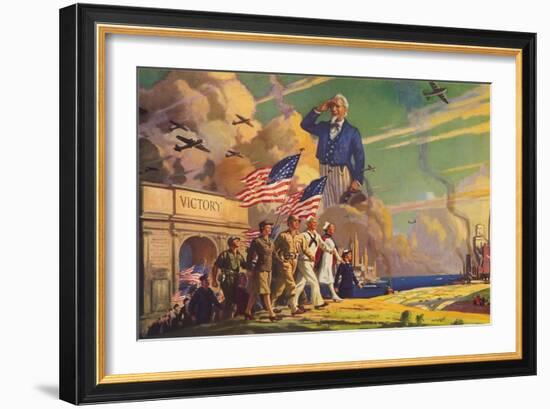 Uncle Sam Viewing Color Guard-null-Framed Art Print