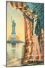 Uncle Sam Viewing Statue of Liberty-null-Mounted Art Print