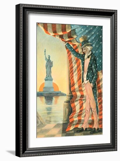 Uncle Sam Viewing Statue of Liberty-null-Framed Premium Giclee Print