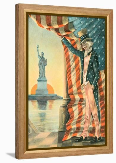 Uncle Sam Viewing Statue of Liberty-null-Framed Stretched Canvas