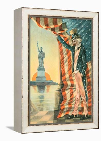 Uncle Sam Viewing Statue of Liberty-null-Framed Stretched Canvas