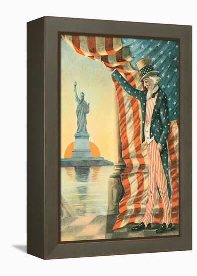 Uncle Sam Viewing Statue of Liberty-null-Framed Stretched Canvas