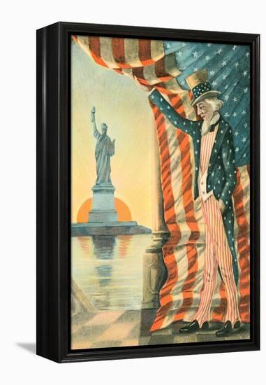 Uncle Sam Viewing Statue of Liberty-null-Framed Stretched Canvas