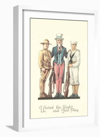 Uncle Sam with Soldier and Sailor-null-Framed Art Print