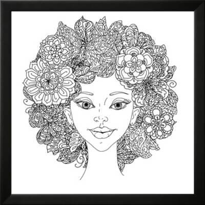 Download Uncolored Girlish Face For Adult Coloring Book In Famous Zenart Art Therapy Anti Stress Style Hand Art Print Mashabr Art Com