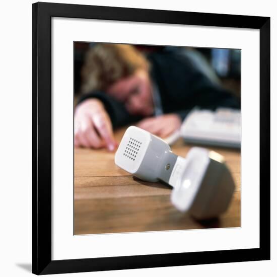 Unconscious Woman Lying Near a Telephone-Tek Image-Framed Photographic Print