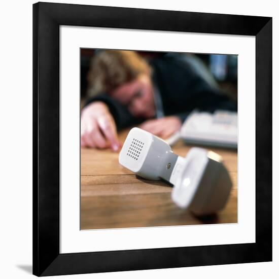 Unconscious Woman Lying Near a Telephone-Tek Image-Framed Photographic Print