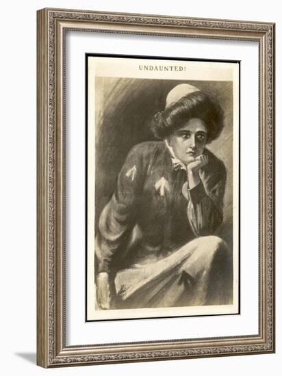 Undaunted, a Suffragette in Prison Uniform Contemplates-null-Framed Art Print