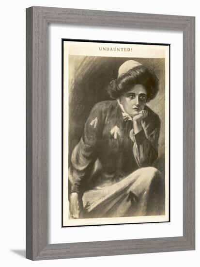 Undaunted, a Suffragette in Prison Uniform Contemplates-null-Framed Art Print