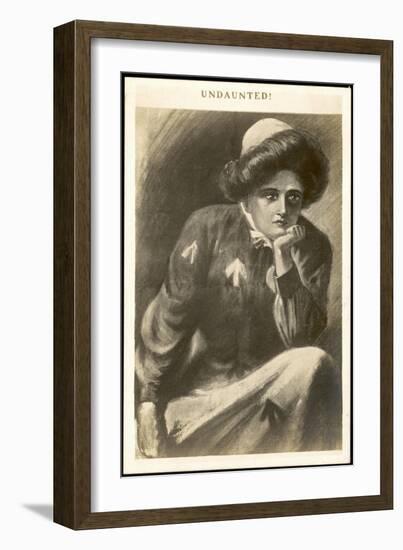 Undaunted, a Suffragette in Prison Uniform Contemplates-null-Framed Art Print