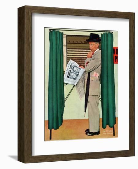 "Undecided"  November 4, 1944.  Man in voting booth w/newspaper.-Norman Rockwell-Framed Giclee Print