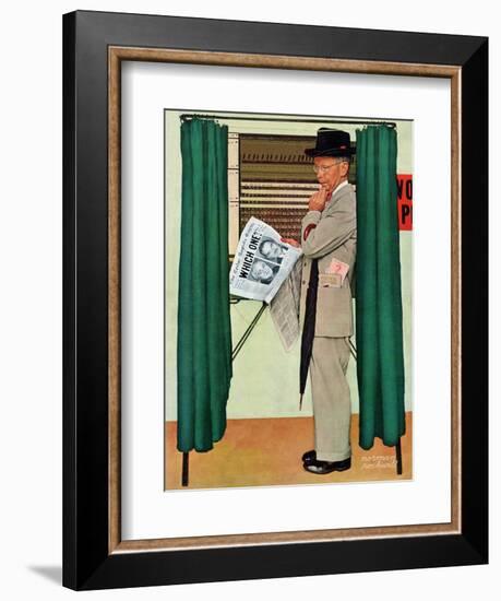 "Undecided"  November 4, 1944.  Man in voting booth w/newspaper.-Norman Rockwell-Framed Giclee Print