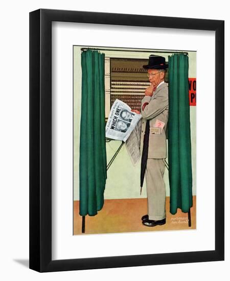 "Undecided"  November 4, 1944.  Man in voting booth w/newspaper.-Norman Rockwell-Framed Giclee Print