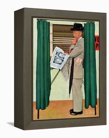 "Undecided"  November 4, 1944.  Man in voting booth w/newspaper.-Norman Rockwell-Framed Premier Image Canvas