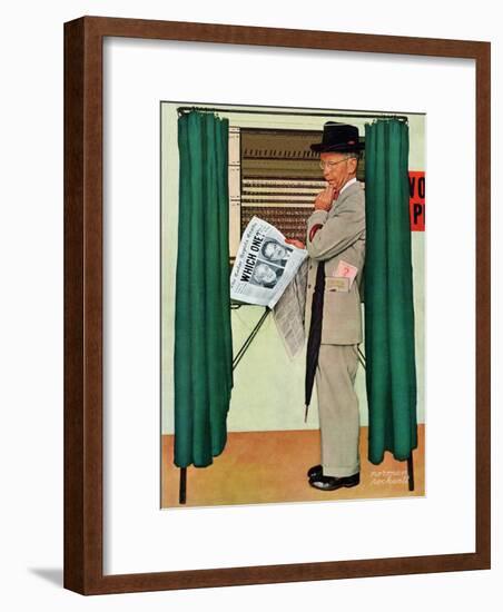 "Undecided"  November 4, 1944.  Man in voting booth w/newspaper.-Norman Rockwell-Framed Giclee Print