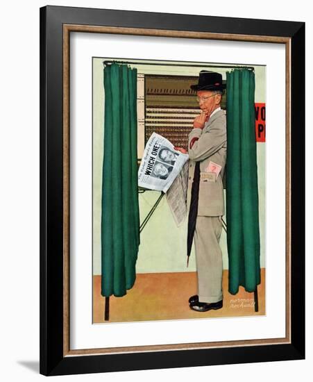 "Undecided"  November 4, 1944.  Man in voting booth w/newspaper.-Norman Rockwell-Framed Giclee Print