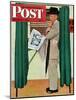 "Undecided" Saturday Evening Post Cover, November 4, 1944.  Man in voting booth w/newspaper.-Norman Rockwell-Mounted Giclee Print