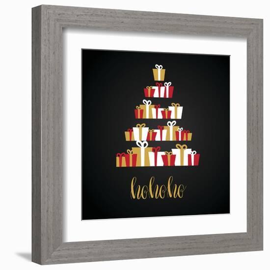 Under Abstract Christmas Tree Made from Gift Boxes . Christmas Boxes, Christmas Presents, Christmas-mcherevan-Framed Art Print