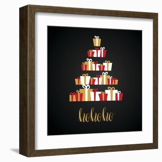 Under Abstract Christmas Tree Made from Gift Boxes . Christmas Boxes, Christmas Presents, Christmas-mcherevan-Framed Art Print