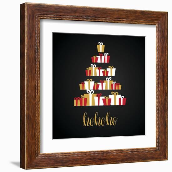 Under Abstract Christmas Tree Made from Gift Boxes . Christmas Boxes, Christmas Presents, Christmas-mcherevan-Framed Art Print