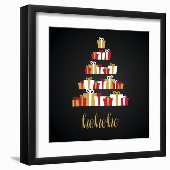 Under Abstract Christmas Tree Made from Gift Boxes . Christmas Boxes, Christmas Presents, Christmas-mcherevan-Framed Art Print