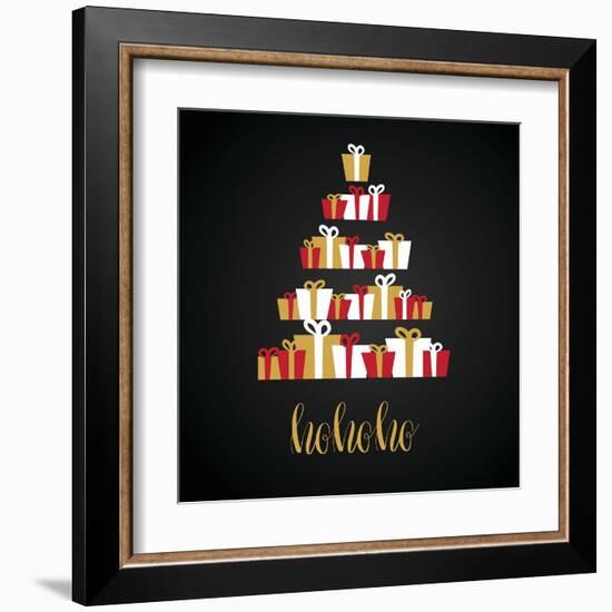 Under Abstract Christmas Tree Made from Gift Boxes . Christmas Boxes, Christmas Presents, Christmas-mcherevan-Framed Art Print