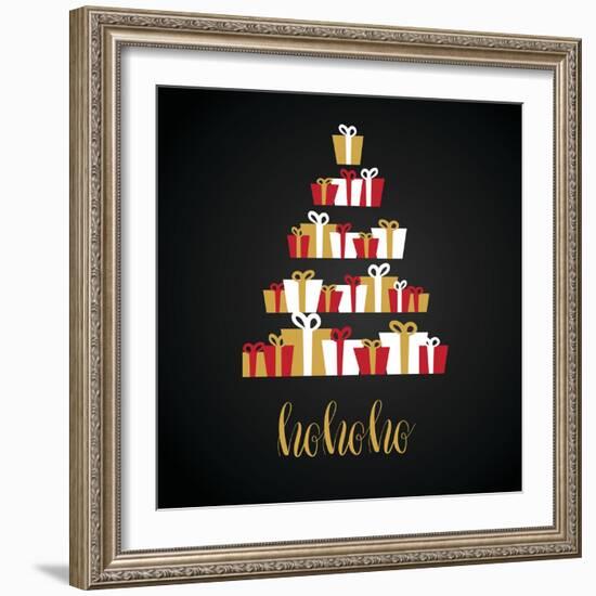 Under Abstract Christmas Tree Made from Gift Boxes . Christmas Boxes, Christmas Presents, Christmas-mcherevan-Framed Art Print