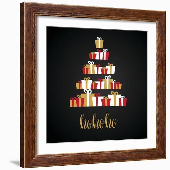 Under Abstract Christmas Tree Made from Gift Boxes . Christmas Boxes, Christmas Presents, Christmas-mcherevan-Framed Art Print