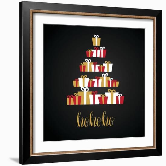 Under Abstract Christmas Tree Made from Gift Boxes . Christmas Boxes, Christmas Presents, Christmas-mcherevan-Framed Art Print