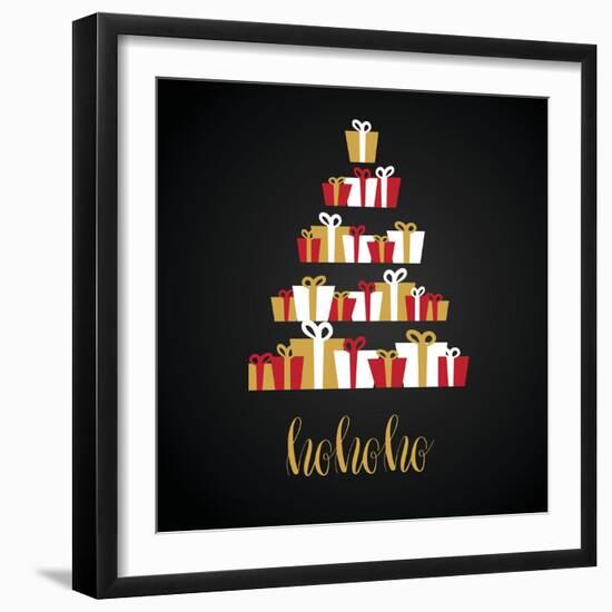 Under Abstract Christmas Tree Made from Gift Boxes . Christmas Boxes, Christmas Presents, Christmas-mcherevan-Framed Art Print