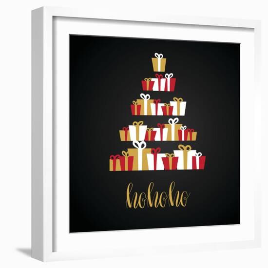 Under Abstract Christmas Tree Made from Gift Boxes . Christmas Boxes, Christmas Presents, Christmas-mcherevan-Framed Art Print