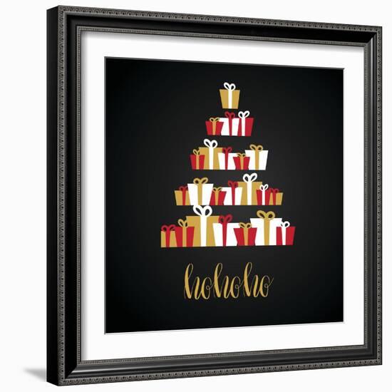 Under Abstract Christmas Tree Made from Gift Boxes . Christmas Boxes, Christmas Presents, Christmas-mcherevan-Framed Art Print