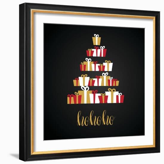 Under Abstract Christmas Tree Made from Gift Boxes . Christmas Boxes, Christmas Presents, Christmas-mcherevan-Framed Art Print