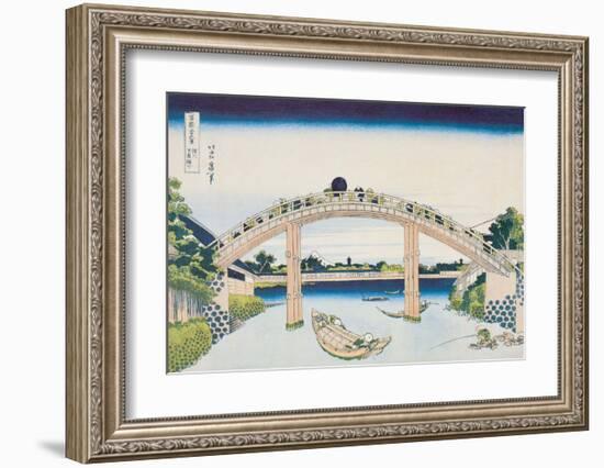 Under Mannen Bridge at Fukagawa-Katsushika Hokusai-Framed Art Print