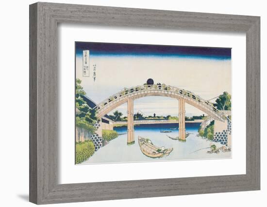 Under Mannen Bridge at Fukagawa-Katsushika Hokusai-Framed Art Print