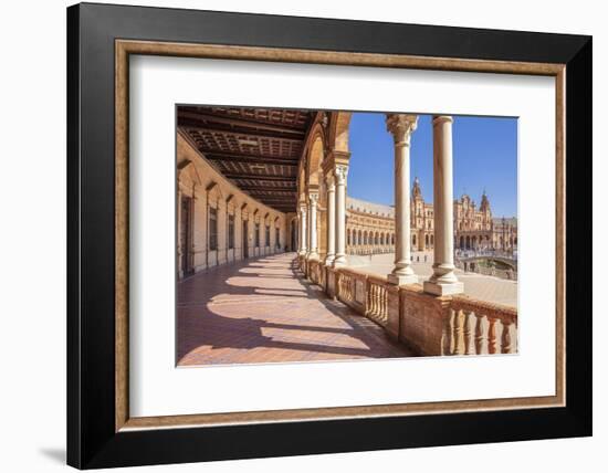 Under the arches of the semicircular Plaza de Espana, Maria Luisa Park, Seville, Spain-Neale Clark-Framed Photographic Print