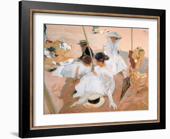 Under the awning, on the Beach at Zarautz. 1905-Joaquin Sorolla-Framed Giclee Print