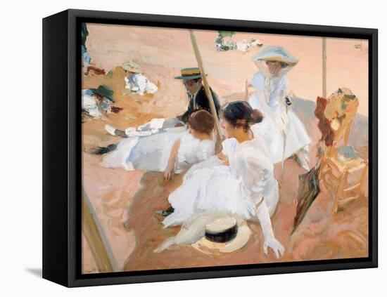 Under the awning, on the Beach at Zarautz. 1905-Joaquin Sorolla-Framed Premier Image Canvas