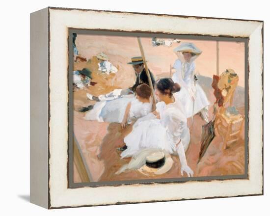 Under the Awning, on the Beach at Zarautz-Joaquín Sorolla y Bastida-Framed Premier Image Canvas