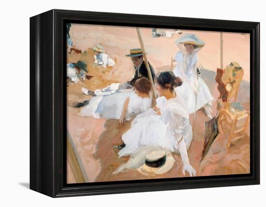 Under the Awning, on the Beach at Zarautz-Joaquín Sorolla y Bastida-Framed Premier Image Canvas