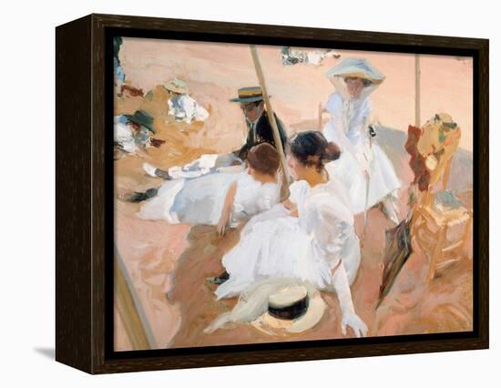 Under the Awning, on the Beach at Zarautz-Joaquín Sorolla y Bastida-Framed Premier Image Canvas