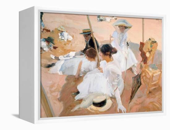 Under the Awning, on the Beach at Zarautz-Joaquín Sorolla y Bastida-Framed Premier Image Canvas