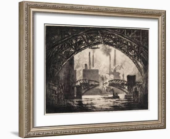 Under the Bridges, Chicago, 1910-Joseph Pennell-Framed Giclee Print