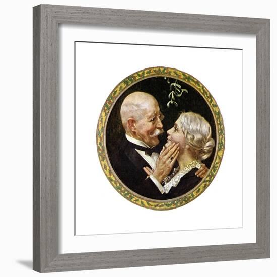 Under the Mistletoe (or Elderly Couple under Mistletoe)-Norman Rockwell-Framed Giclee Print