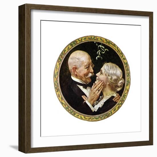 Under the Mistletoe (or Elderly Couple under Mistletoe)-Norman Rockwell-Framed Giclee Print