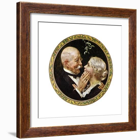 Under the Mistletoe (or Elderly Couple under Mistletoe)-Norman Rockwell-Framed Giclee Print